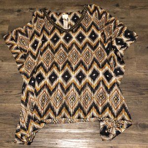 Chico's Sheer Geometric Tunic with Embellished Neck Trim